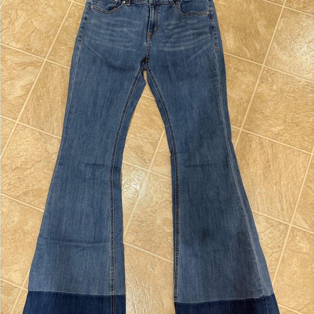 Grace Flare Denim Jeans with Color-Block Design